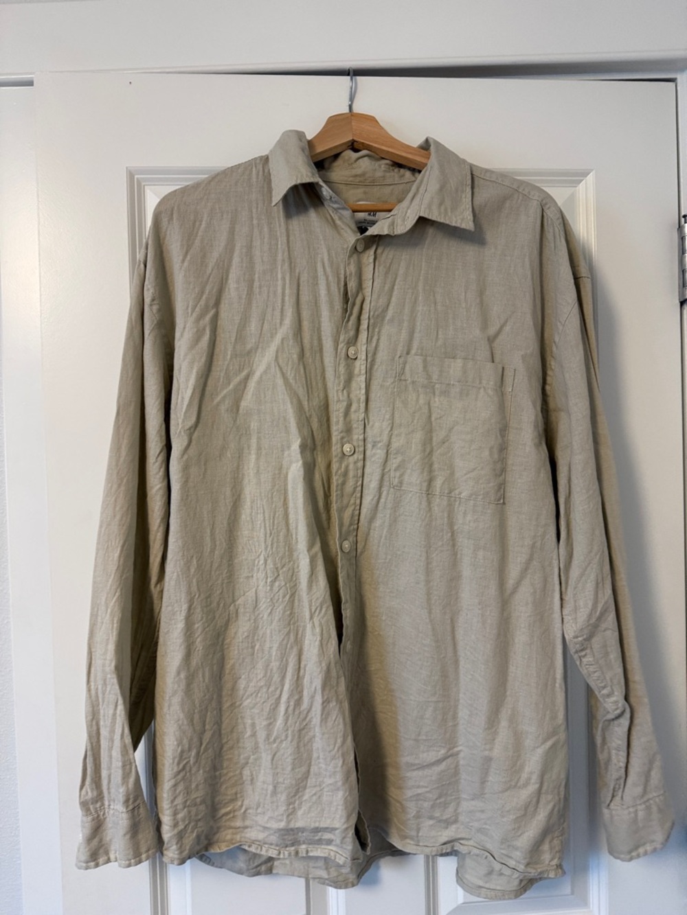 Men's Long-Sleeve Linen Shirt - Light Beige